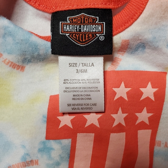 Harley Davidson 3-6 Month Old Girls Short Sleeve T shirt coral, pink, tie dye - Picture 3 of 4